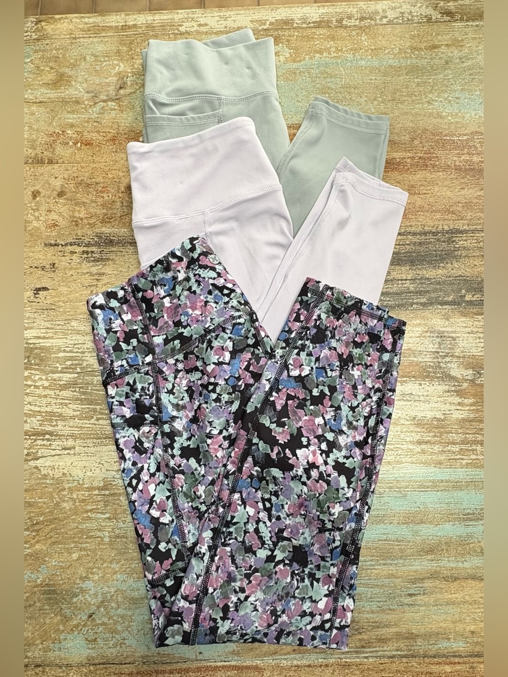 Three pair high waisted, double pocket leggings